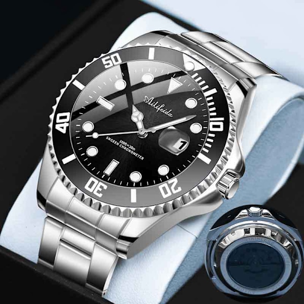 Halloween Gave Grønn Submariner Automatisk Mekanisk Klokker Svart Submariner Herreklokke i Rustfritt Stål Armbånd Lysende Vanntett Black