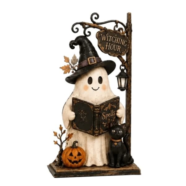 Spøkelseshusfigur i tre, Halloween Spøkelse Gresskar Borddekorasjon, 15cm 2 15cm/1.6cm