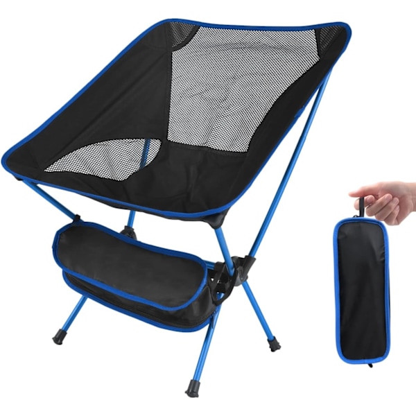 Sammenleggbar Campingstol Ultralett, Bærbar Ryggsekkstol, Kraftig 135 kg Kapasitet, Utendørsstoler med Bæreveske for Camping, Hage blue