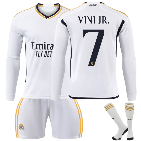 2023-2024 Real Madrid hemmatröja för barn med långa ärmar nr 7 Vinicius Junior 26