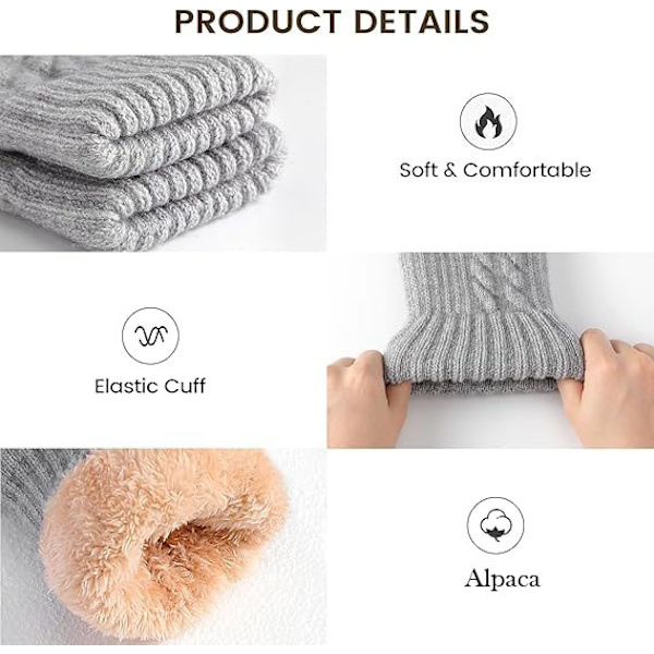 Alpaca Vinterhandsker 22 cm Vindtætte Varme Touchscreen-kompatible Grå