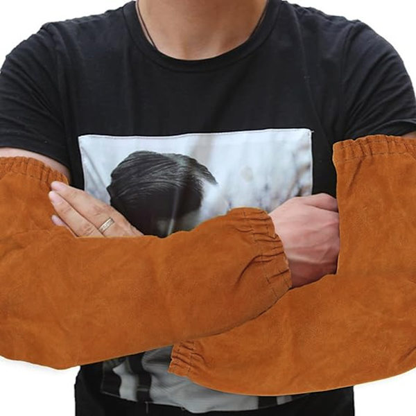 Svetsärmar i läder för män och kvinnor, värme- och flamsäkra med elastisk mudd, 48 cm långa armskydd för svetsare