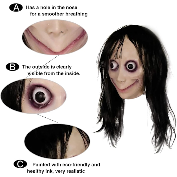 Molezu Momo Maske Skræmmende Maske, Uhæggelig Maske Monster Maske, Horror Kostumer Fest Gummi Latex Maske til Halloween Voksen
