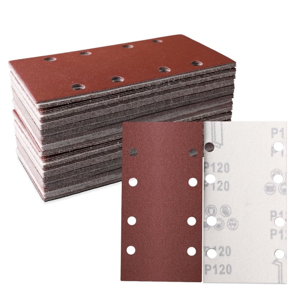 30-pack slipskivor 93 x 185 mm - fyrkantigt sandpapper med krok och ögla 8 hål - 120 korn - Idealisk för slipning, polering och rostborttagning - Lämplig för