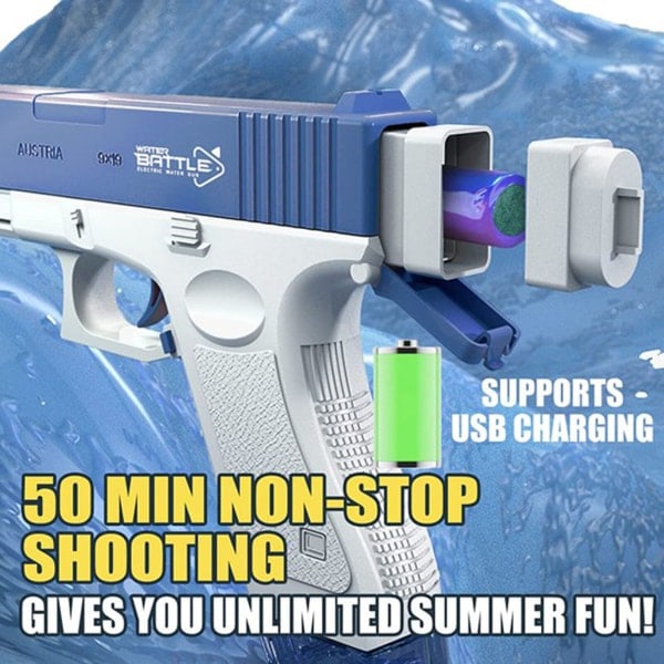 Elektrisk Vannpistol Glock Automatisk Vannblåser Badeleke - blue 2 water tank