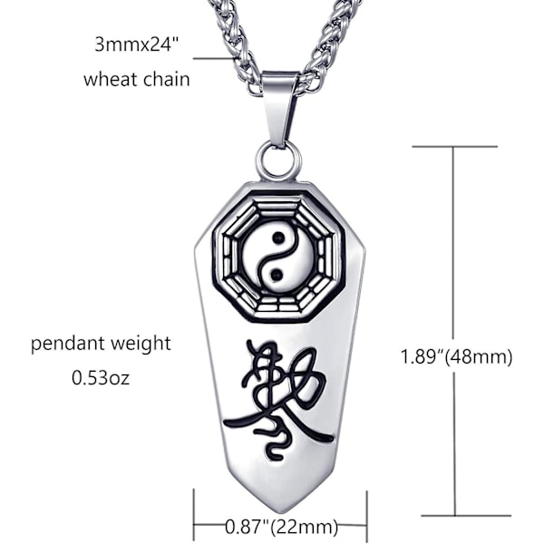 Halsband med Yin Yang Taichi-hänge i rostfritt stål för män, paket