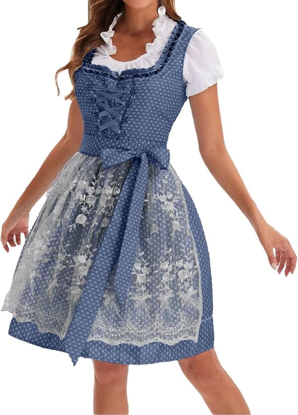 Oktoberfest Dirndl Kjole til Kvinder, Traditionel Forklæde Bluse Midi Kostume til Karneval Folkefest S