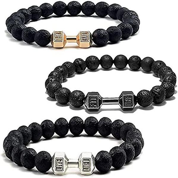 3 st Traintough hantelarmband, högkvalitativt pärlarmband för män vulkanisk lavasten hantelarmband presenter för män(FQ)