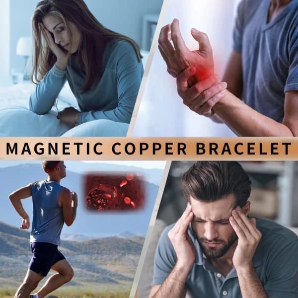 Unisex koppararmband, 99,9% ren koppar, 17,3 cm, justerbart, med 8 magneter (normal storlek).