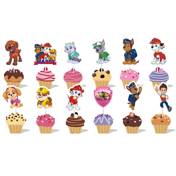 12-delt Paw Patrol-dekorasjon, kakedekorasjoner for bursdager, muffins