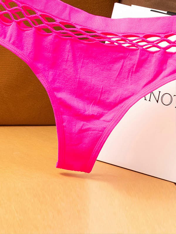 Utskårne ensfargede stringtruser, myke og komfortable elastiske intime truser, dameundertøy og underbukser Pink L
