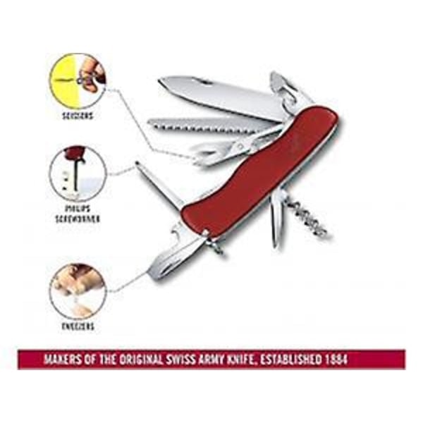 Ysdsy Outrider Schweizisk Lommekniv, Multitool, 14 Funktioner, Klinge, Saks, Flaskeåbner, Rød