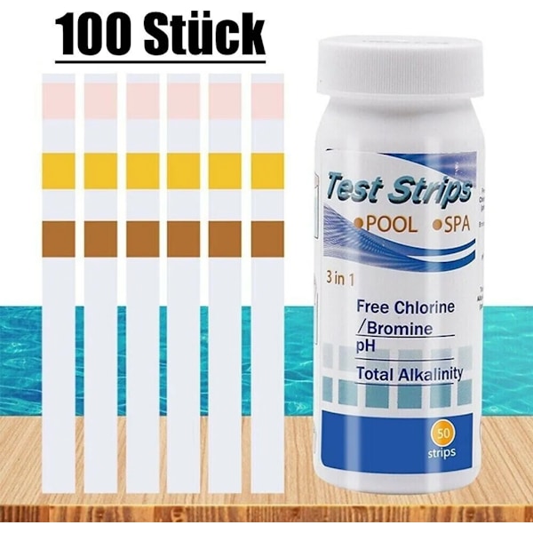 100x Pool Test Strips 3i1 Klor Brom pH Alkalinitet Pool Tester Vand Tester Pool Tilbehør