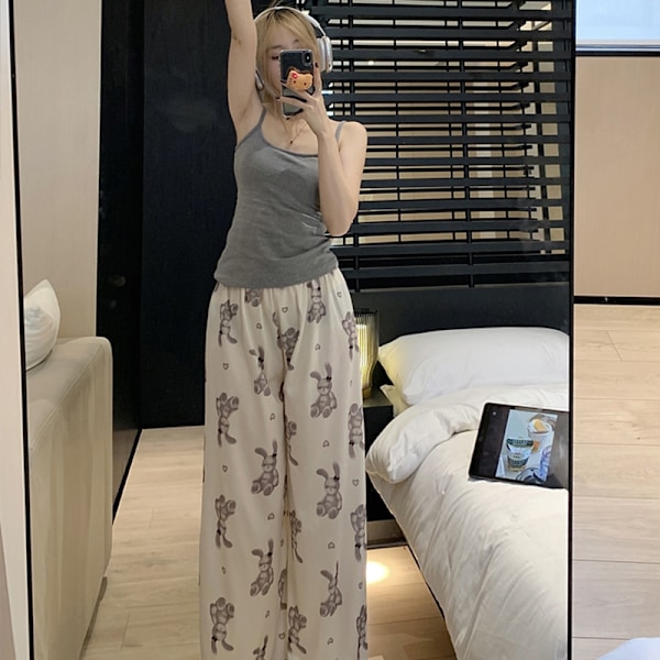 Pyjamas Tecknat Tryck Vida Ben Byxor Dam Sommar Tw Grå Grey XL