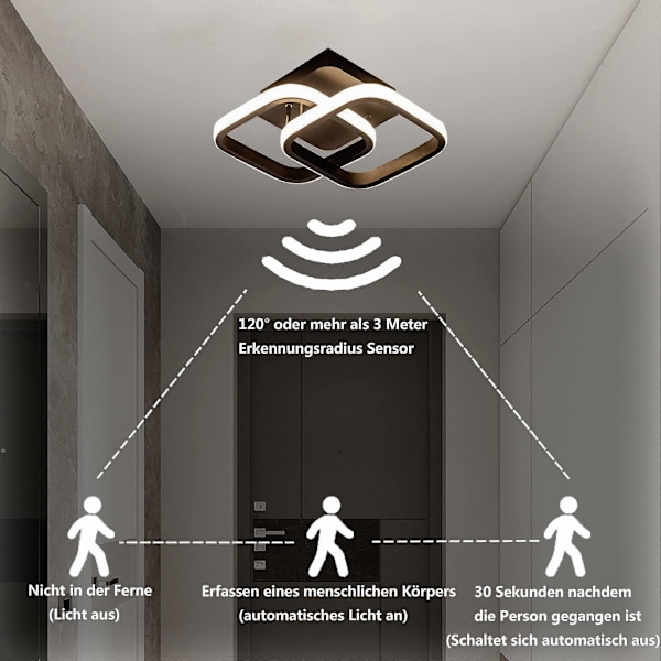 LED loftlampe med bevægelsessensor indeni, 22W varm hvid loftlampe, 24*20*9CM sensorlampe, egnet til haller, garager, badeværelser, 1 stk