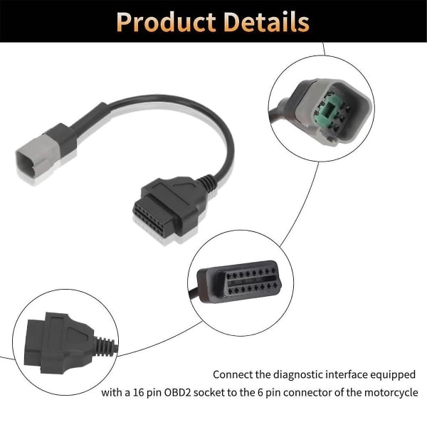 6PIN til 16PIN Diagnostisk OBD2 Kabel Adapter, OBDII Scanner Erstatning til CAN AM ATV UTV Motorcykel Cykel Værktøj(FQ)