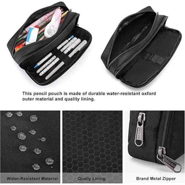 Pennfodral Stor Kapacitet Pennpåse Estetisk Pennväska Kontorsmaterial Organizer Enkel Robust Multifunktionell Penna - Svart