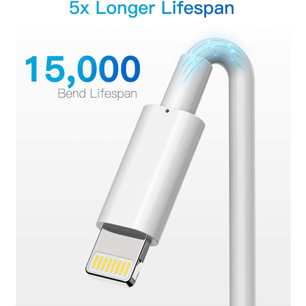 3-pack 2m iPhone Laddningskabel, USB till Lightning Kabel, iPhone Kabel Kompatibel med iPhone white