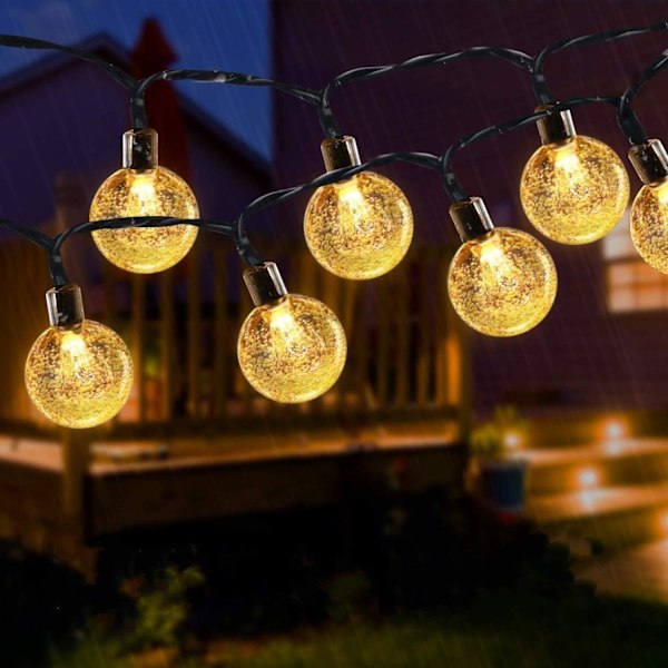 Aurinkokennovalot ulkokäyttöön, 50 LED 8 tilaa ulko-/sisäkäyttöön kristallipalloilla, vedenpitävät, koristeelliset puutarhaan, juhliin,