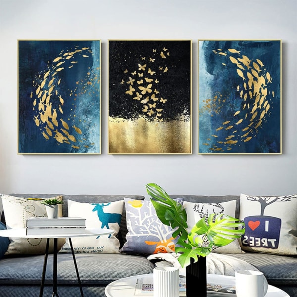 Golden Fish Butterfly Kunsttryk, Fine Art Billeddekorationsplakat