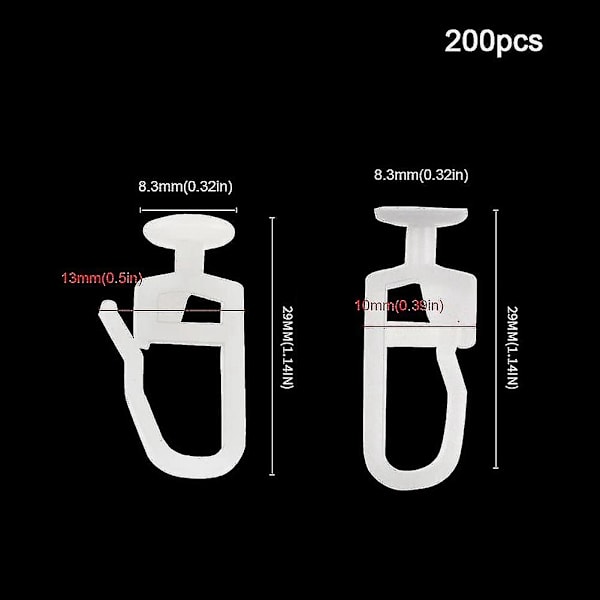 200-pack gardinglid med 8,3 mm huvudvikning glidande gardinskena glidkrokar för gardiner Y