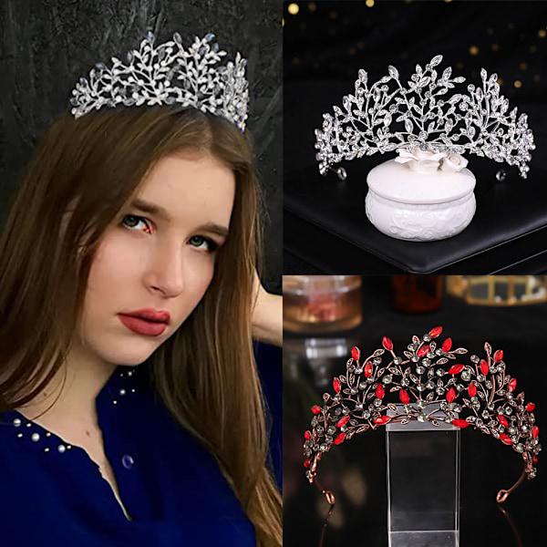 Retro Bladutsmyckad Strasskrona Glänsande Strass Huvudsmycke Charmiga Bröllopshåraccessoarer white