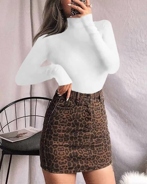 Langærmet Mock Neck Bodysuit til kvinder Jumpsuit Top A Long Sleeve White Medium