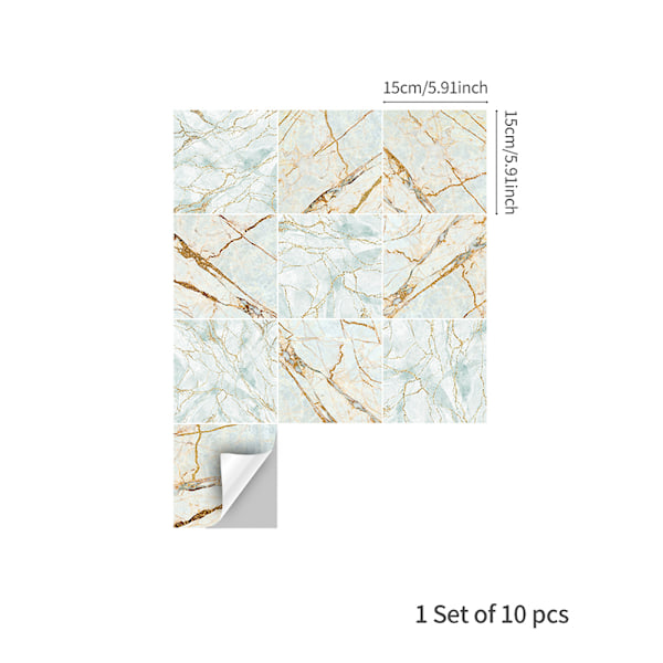 10 kpl Mosaiikki Seinälaatta Tarra Kylpyhuone Keittiö Koti Sisustus Syaani Marmori Cyan Marble 20x20cm(8x8")