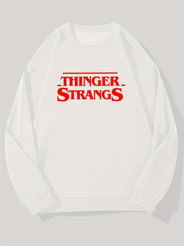 THINGER STRANGS grafisk sweatshirt med rund hals til mænd White XL