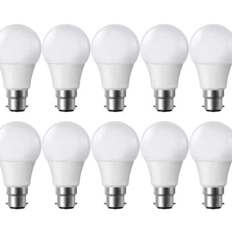 Sett med 10 B22 LED-pærer 7W 6500K hvit