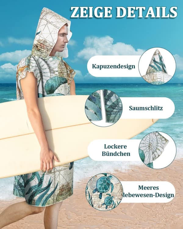 Surf Poncho til mænd og kvinder, Mikrofiber Strandponcho, Hurtigtørrende