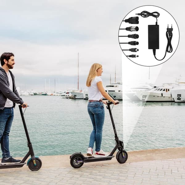 Elsykkellader med 6 batteriladerkontakter - Universallader 36V/42V 2A - Batterilader - for hoverboard