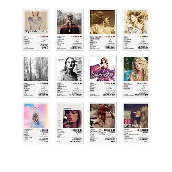 12 Paketti Taylor Swift Album Poster Printtejä Albumkansi Seinätaidetta Dekoratiivisia Lahjoja Swiftie TS Faneille Musiikin Ystäville