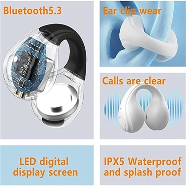 Smarte trådløse Bluetooth-hovedtelefoner med åben støjreduktion med trådløs opladningsboks og digitalt display Sport Bluetooth-hovedtelefoner (sort)