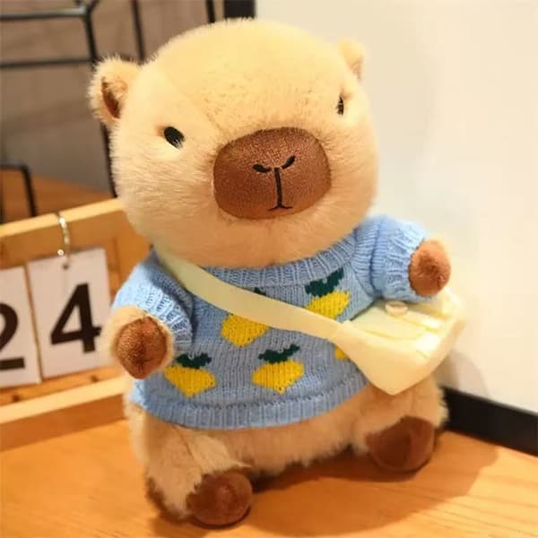 25 cm Capybara kosedyr, søtt kosedyr med genser og skulderveske