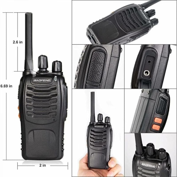 Baofeng Walkie Talkie Lang rekkevidde Oppladbar Profesjonell 16 Kanaler PMR Walkie Talkies Radio, med Ørepropp, USB Lader, Batteri (1 Par)