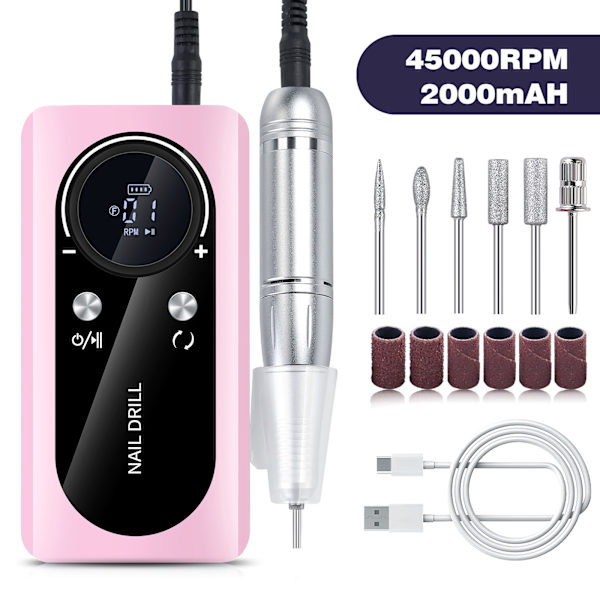 Nopea ja tehokas 45000 rpm ladattava kannettava sähköinen kynsiviila pink