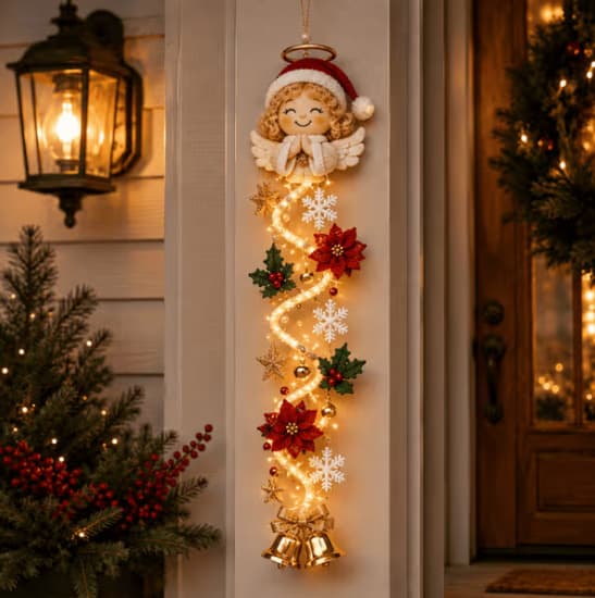 Glødende juledørhenger, tredekorasjon med LED-lys, 6 design Gingerbread
