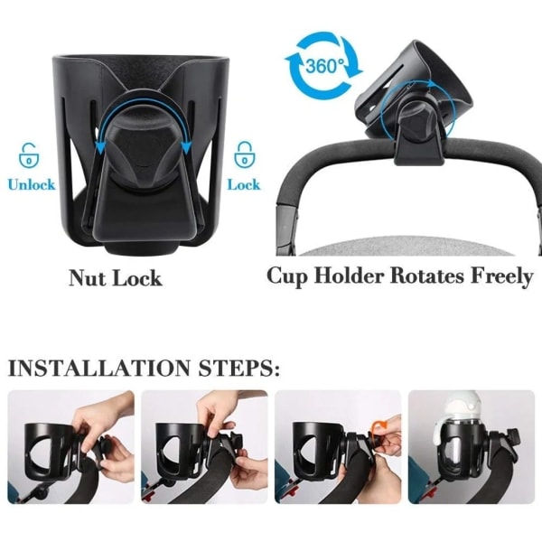 Kopholder til barnevogn/Krusholder, Barnevogn, Universal cykelkopholder, Baby, Drikkeflaskeholder, Sutteflaske, Kaffekopholder