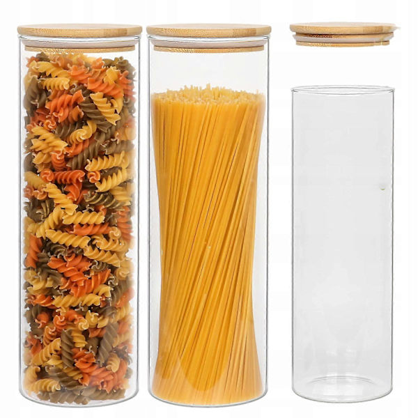 Glasbeholder til spaghetti pasta, sæt med 3, 2000 ml clear