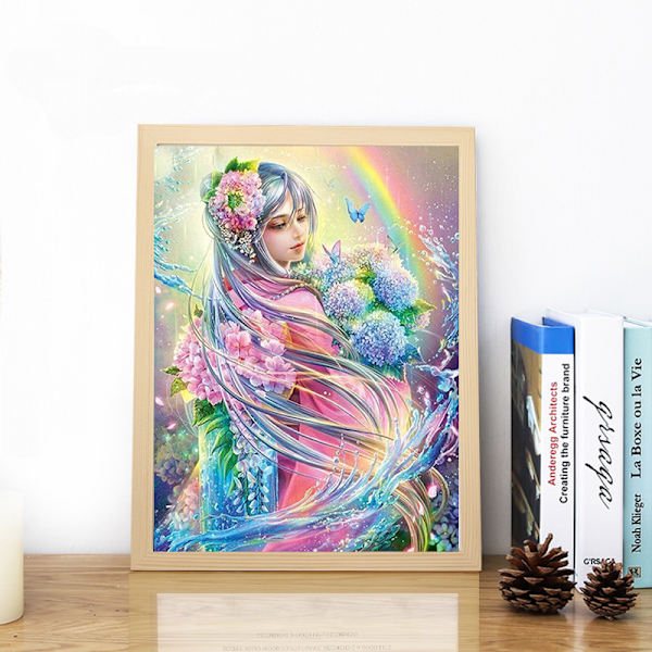 5D Diamantmålningsset - Regnbågsflicka 30*40cm (ram ingår ej)