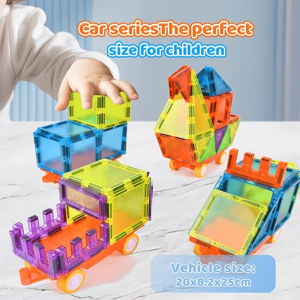 Magnetiske Byggeklodser 122 dele sæt til drenge og piger i alderen 3 til 8 år Inkluderer 2 legetøjsbiler 122PCS
