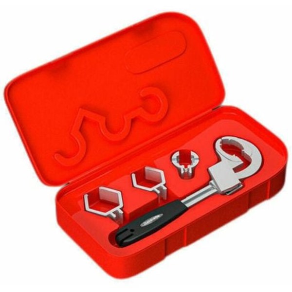 Multifunktionell skiftnyckel för handfat i badrum, toalettblandare, 80 mm stor öppningsnyckel, justerbar vattenrörsnyckel med förvaringslåda 3 chuckar