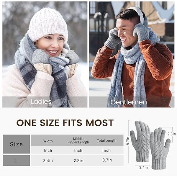 Alpaca Vinterhandsker 22 cm Vindtætte Varme Touchscreen-kompatible Grå