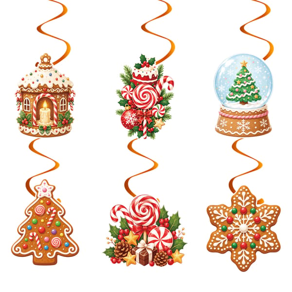Julepepperkakemann Festdekorasjonssett, Vimpler Virvler Honeycomb til Jul Banner
