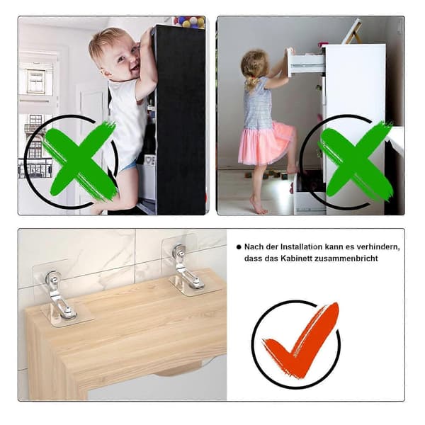 4-pack möbeltippskyddskit, möbelväggankare, babysäkerhetsväggankare, möbelankare, tippskydd möbelväggankare
