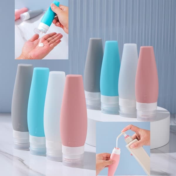 Reseflaskor Läcksäkra Silikon Återfyllningsbara Flaskor Kosmetika Toalettartiklar 90ml Set