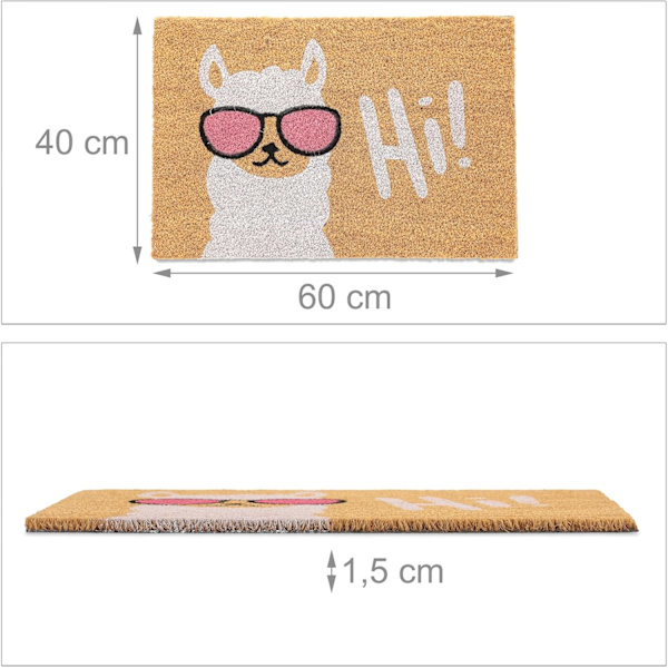 Dörrmatta Llama Kokos 60 x 40 cm Halkfri Väderbeständig Dörrskrapa Inomhus & Utomhus Kokosmatta, Flerfärgad