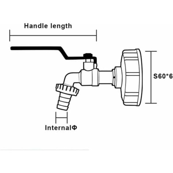 1/2\" IBC-tankkran 1000L Regnvattenoppsamlingskran, IBC-vanntankadapter Dobbel messingkran laget av PP, grov gjenge 60MM (1/2\")