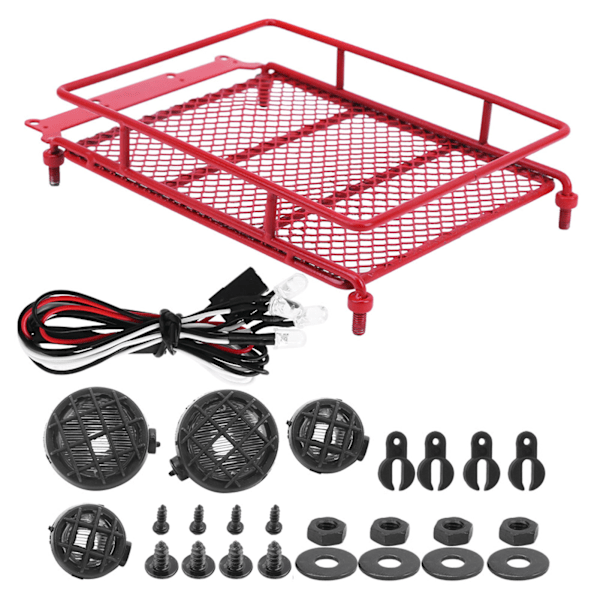 Metallinen kattoteline tavarateline LED-valolla sopii MN 1/12 RC Crawler MN90 / MN90K Punaiseen